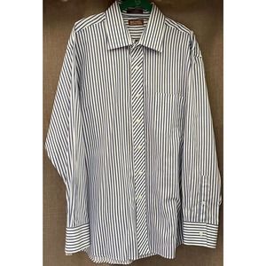 Michael Kors 17.5 34/36 Men's Blue&White Stripe Long-Sleeve Button Dress Shirt.